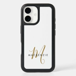 Elegant Modern White Gold Script Monogram iPhone 16 Case