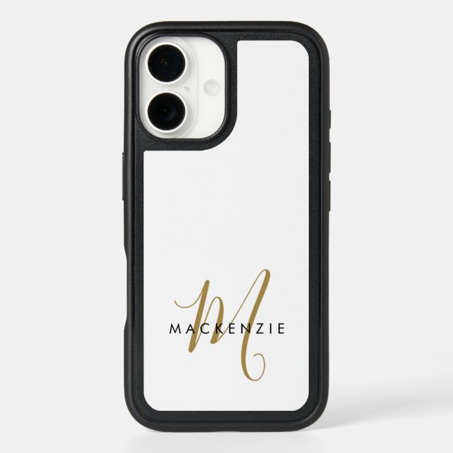 Elegant Modern White Gold Script Monogram Otterbox iPhone Case (Back)