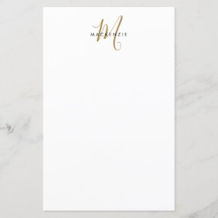 Elegant Modern White Gold Script Monogram Paper