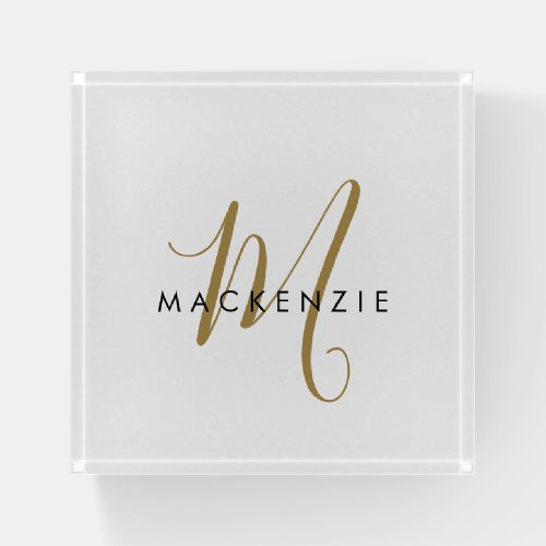 Elegant Modern White Gold Script Monogram Paperweight