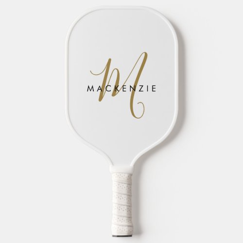 Elegant Modern White Gold Script Monogram Pickleball Paddle