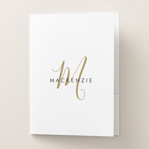 Elegant Modern White Gold Script Monogram Pocket Folder