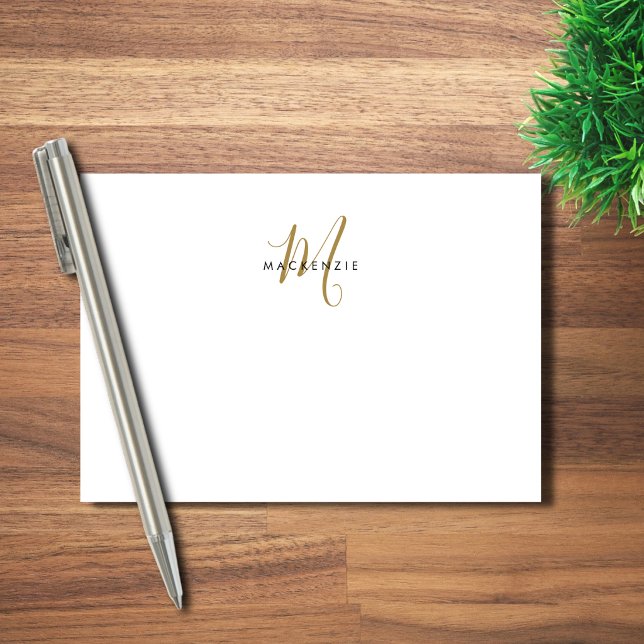 Elegant Modern White Gold Script Monogram Post-it Notes (Creator Uploaded)