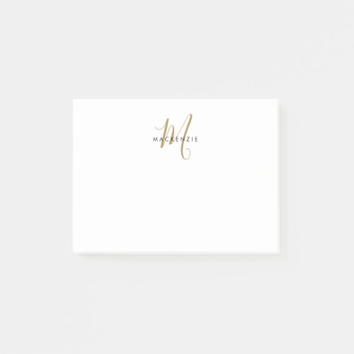 Elegant Modern White Gold Script Monogram Post_it Notes