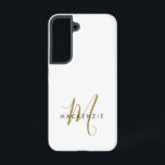 Elegant Modern White Gold Script Monogram Samsung Galaxy S22 Case<br><div class="desc">Elegant Modern White Gold Script Monogram Phone Case.  An elegant gold script monogram combined with a clean black san-serif font makes for a contemporary look.</div>