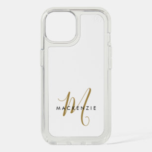 Elegant Modern White Gold Script Monogram iPhone 15 Case