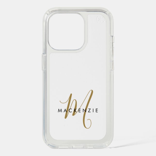 Elegant Modern White Gold Script Monogram Speck iPhone Case (Front)