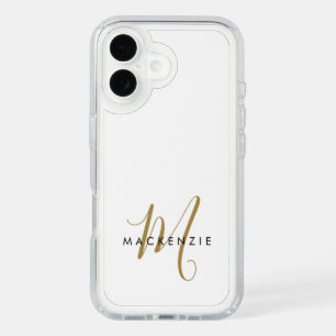 Elegant Modern White Gold Script Monogram iPhone 16 Case