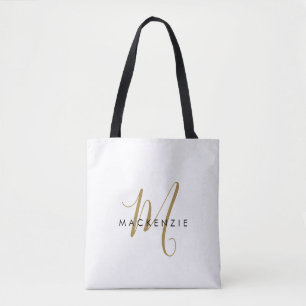 Elegant Modern White Gold Script Monogram Tote Bag