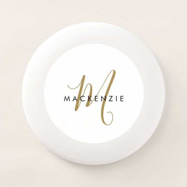 Elegant Modern White Gold Script Monogram Wham-O Frisbee (Front)