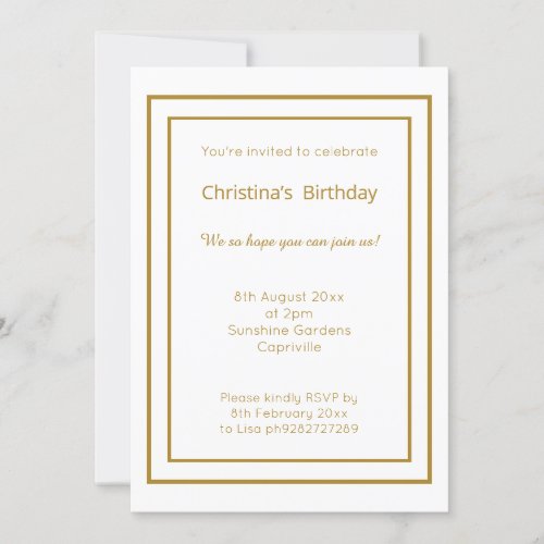 ELEGANT MODERN WHITE GOLD SIMPLE ALL OCCASSION INVITATION