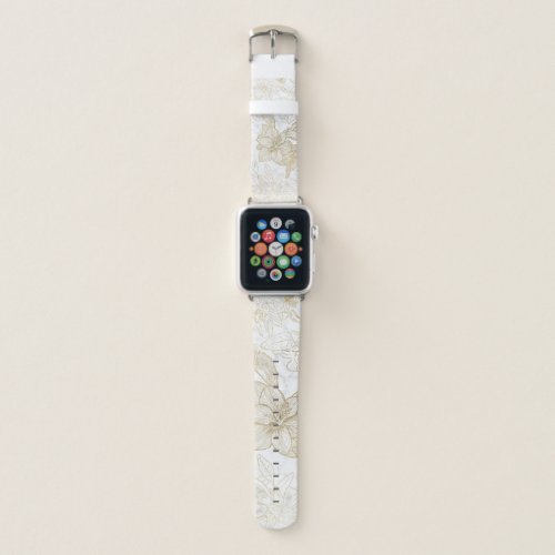 Elegant modern white gray gold marble floral apple watch band