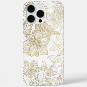 Elegant modern white gray gold marble floral iPhone 16 pro max case