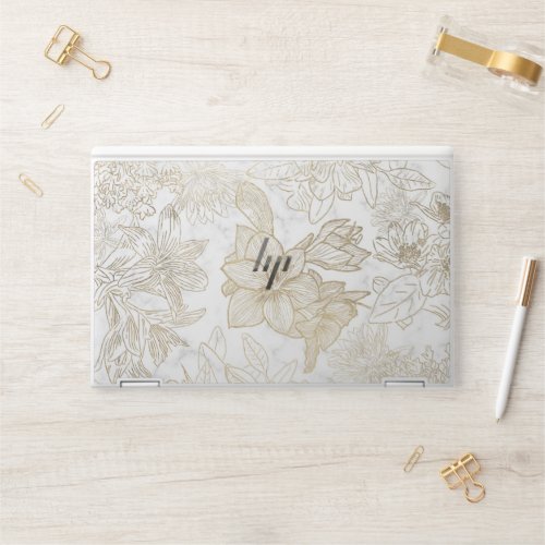 Elegant modern white gray gold marble floral HP laptop skin