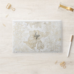Elegant modern white gray gold marble floral HP laptop skin