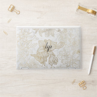 Elegant modern white gray gold marble floral HP laptop skin