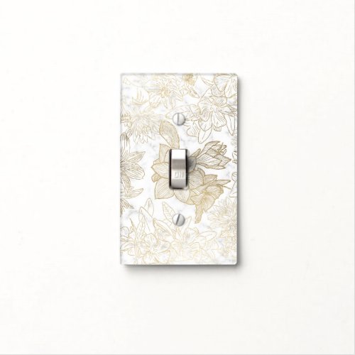 Elegant modern white gray gold marble floral light switch cover