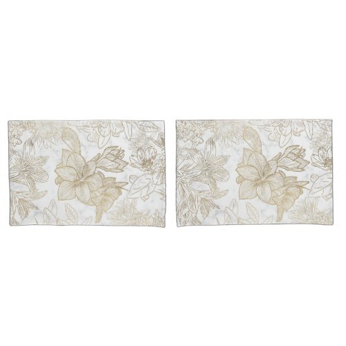 Elegant modern white gray gold marble floral pillow case