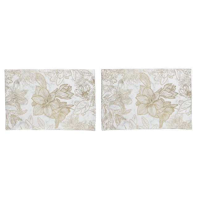 Elegant modern white gray gold marble floral pillow case (Front-Set)