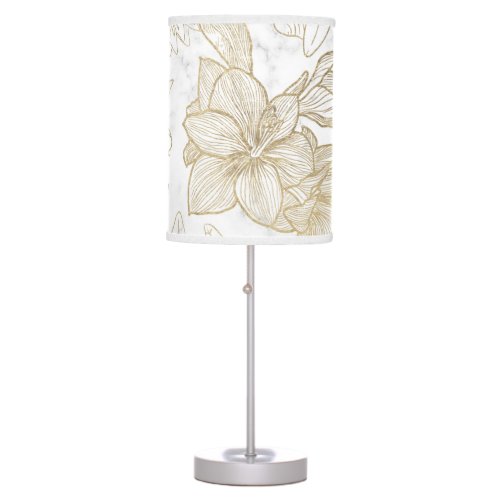 Elegant modern white gray gold marble floral table lamp