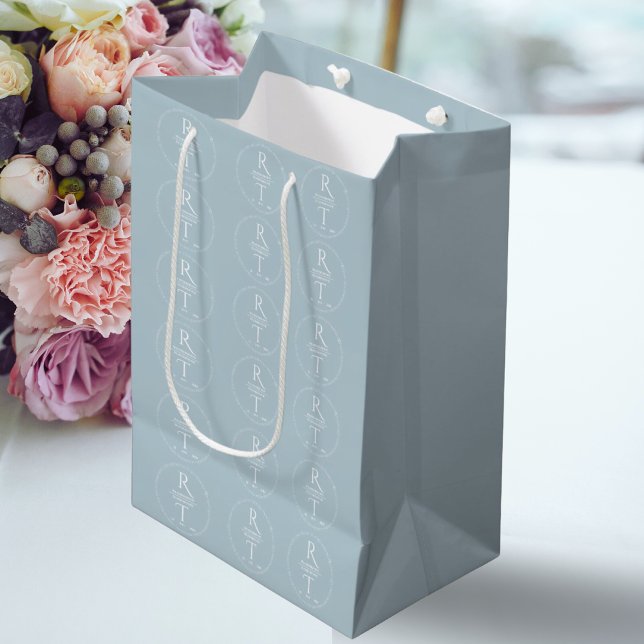 Elegant Modern White Gray Monogram Wedding Medium Gift Bag (Creator Uploaded)