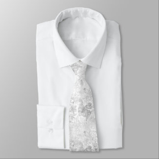 Elegant modern white gray silver marble floral neck tie