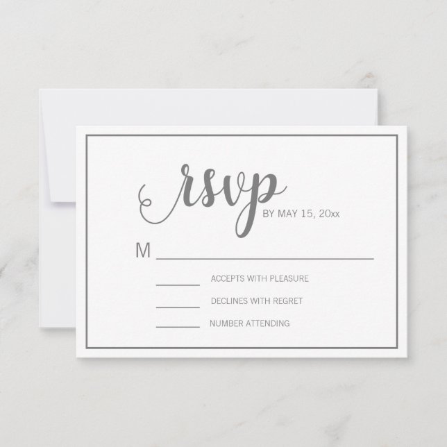 Elegant Modern White Gray Wedding RSVP Card (Front)