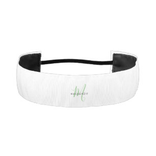 Elegant Modern White Green Script Monogram Athletic Headband