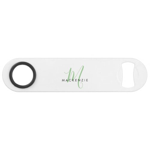 Elegant Modern White Green Script Monogram Bar Key