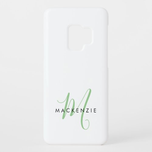 Elegant Modern White Green Script Monogram Case_Mate Samsung Galaxy S9 Case