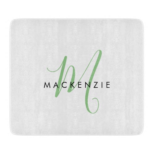 Elegant Modern White Green Script Monogram Cutting Board