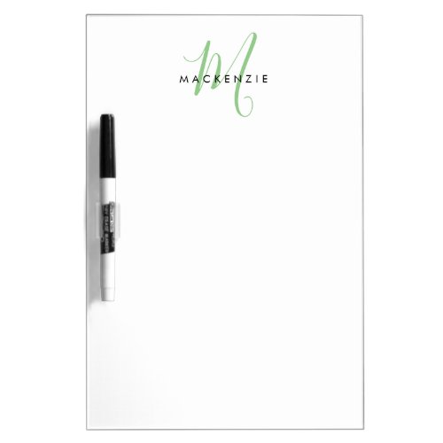 Elegant Modern White Green Script Monogram Dry Erase Board