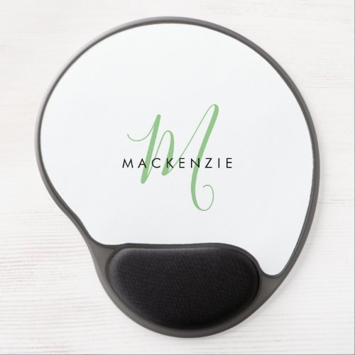 Elegant Modern White Green Script Monogram Gel Mouse Pad