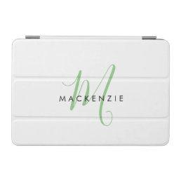 Elegant Modern White Green Script Monogram iPad Mini Cover