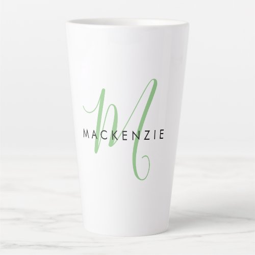 Elegant Modern White Green Script Monogram Latte Mug