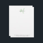 Elegant Modern White Green Script Monogram Letterhead<br><div class="desc">Elegant Modern White Green Script Monogram Letterhead with return address.  An elegant green script monogram combined with a clean black san-serif font makes for a contemporary look.</div>