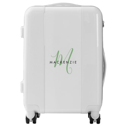 Elegant Modern White Green Script Monogram Luggage