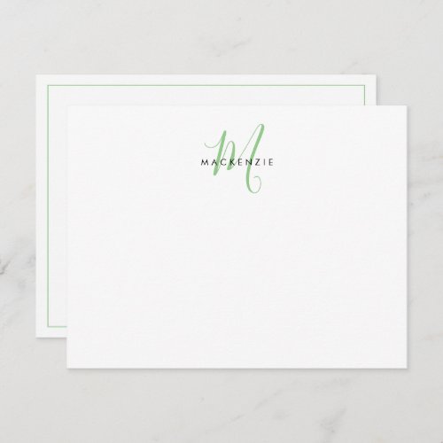 Elegant Modern White Green Script Monogram Note Card