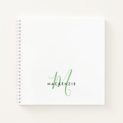 Elegant Modern White Green Script Monogram Notebook