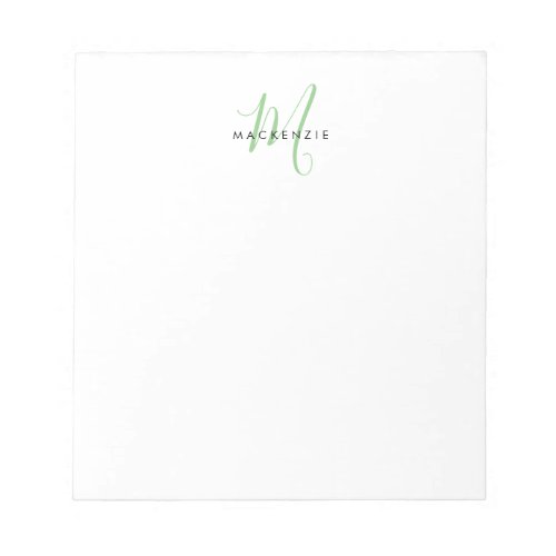 Elegant Modern White Green Script Monogram Notepad