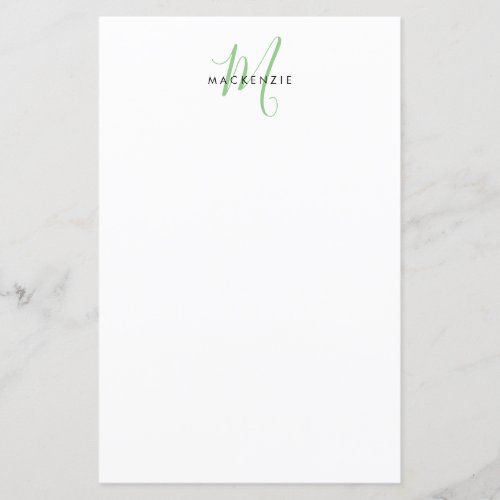 Elegant Modern White Green Script Monogram Paper