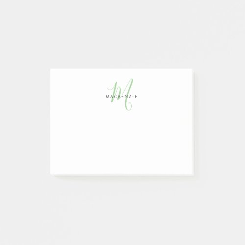 Elegant Modern White Green Script Monogram Post_it Notes