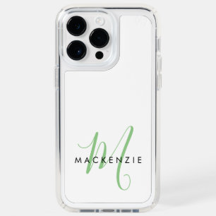 Elegant Modern White Green Script Monogram Speck iPhone 14 Pro Max Case