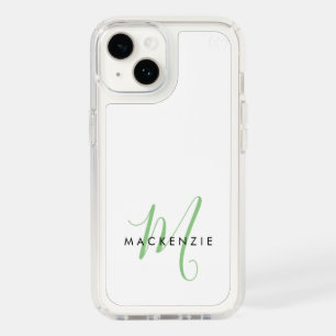 Elegant Modern White Green Script Monogram Speck iPhone 14 Case