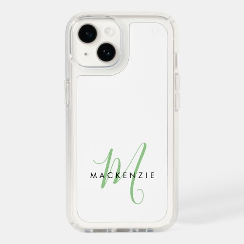 Elegant Modern White Green Script Monogram Speck iPhone 14 Case
