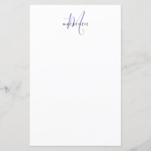 Elegant Modern White Lavender Script Monogram