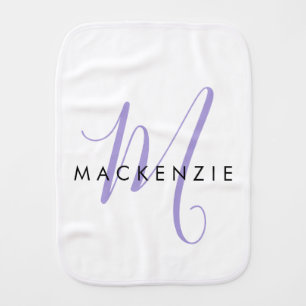 Elegant Modern White Lavender Script Monogram Baby Burp Cloth