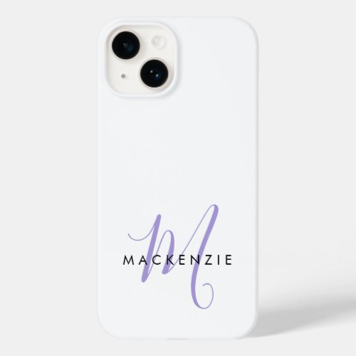 Elegant Modern White Lavender Script Monogram Case_Mate iPhone 14 Case