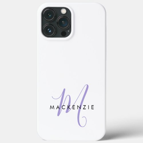 Elegant Modern White Lavender Script Monogram iPhone 13 Pro Max Case