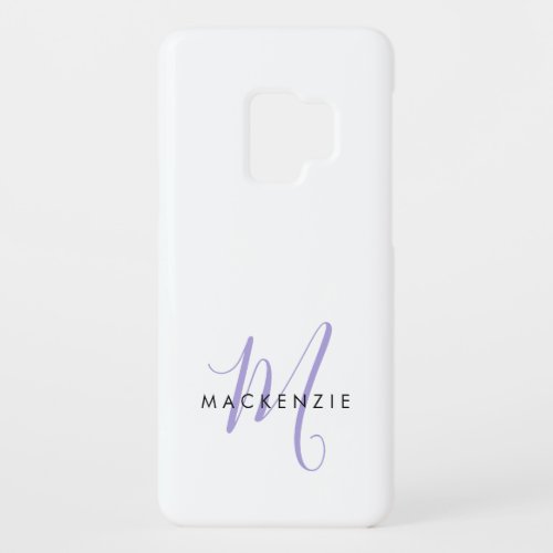 Elegant Modern White Lavender Script Monogram Case_Mate Samsung Galaxy S9 Case